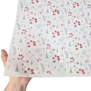 Hârtie de mătase model Crăciun Winter Berries, textură și transparență, 28gsm – dimensiune 50x75cm