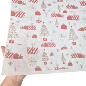 Hârtie de mătase model Crăciun Santa’s Gift Lab, textură și transparență, 28gsm – dimensiune 50x75cm