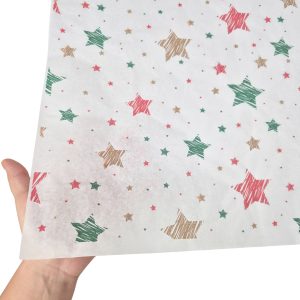 Hârtie de mătase model Crăciun Merry Mix Stars, textură și transparență, 28gsm – dimensiune 50x75cm