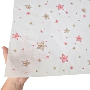 Hârtie de mătase model Crăciun Star Parade, textură și transparență, 28gsm – dimensiune 50x75cm
