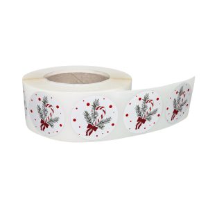 Rola stickere decorative Craciun Candy Cane Swirl – etichete rotunde pentru pachete și cadouri