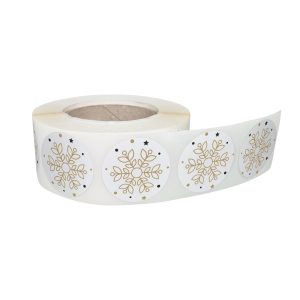 Rola stickere decorative Craciun Snowflakes & Sparkles – etichete rotunde pentru pachete și cadouri