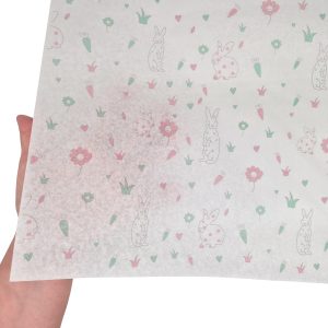 Hârtie de mătase model Paște Bunny & Pink Blooms 28g – format 50x75cm