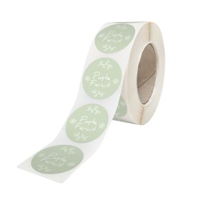 Rola stickere model Paște Mini Bunny Bloom 3A – stickere rotunde pentru ambalaje de sarbatori