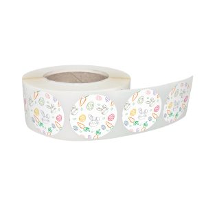 Rola stickere decorative Paște Little Grey Bunnies 7A – etichete rotunde pentru pachete și cadouri