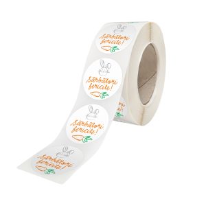 Rola stickere model Paște Little Grey Bunnies 7B – stickere rotunde pentru ambalaje de sarbatori