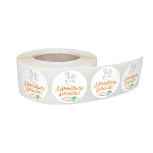 Rola stickere decorative Paște Little Grey Bunnies 7B – etichete rotunde pentru pachete și cadouri