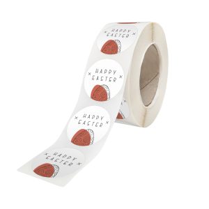 Rola stickere model Paște Color Splash Eggs 8A – stickere rotunde pentru ambalaje de sarbatori