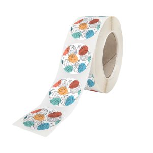 Rola stickere model Paște Color Splash Eggs 8B – stickere rotunde pentru ambalaje de sarbatori