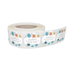 Rola stickere decorative Paște Color Splash Eggs 8C – etichete rotunde pentru pachete și cadouri