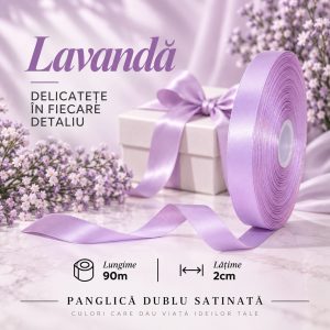 Panglică dublu satinată lavanda 2 cm x 90 m – rolă pentru ambalaje și decor